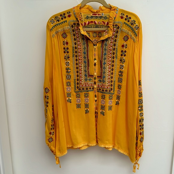 Johnny Was | L | Zeru Blouse | Yellow Button-down | Embroidered | Sunset - Picture 2 of 12